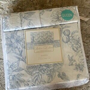 Modern Heirloom Queen 6-Piece Sheet Set Blue Floral Toile Deep Pocket